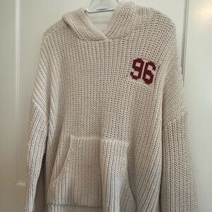 Cozy Cream Hooded Sweater with Red Detail